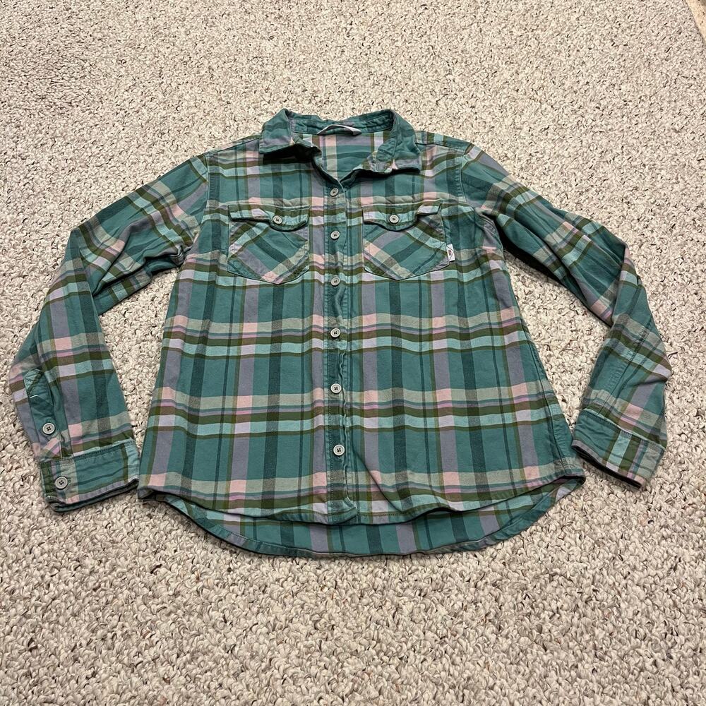 Stio Womens Button Down Flannel Shirt Sz M Organic Cotton Gorpcore Hike Trail